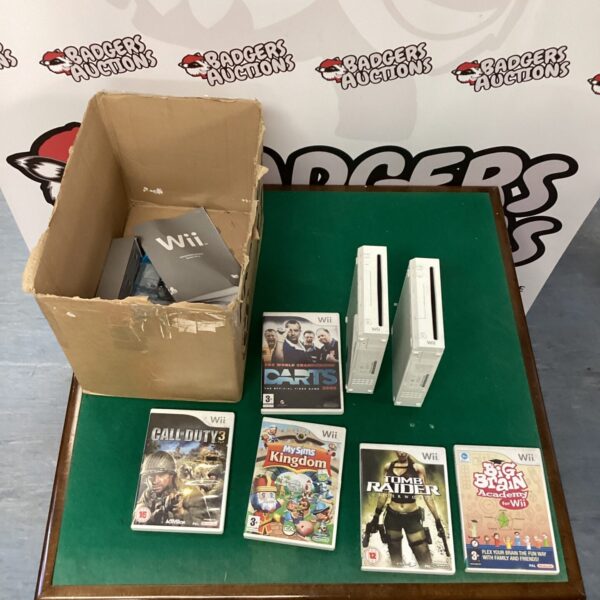 Nintendo Wii console bundle with assorted games for retro gaming.