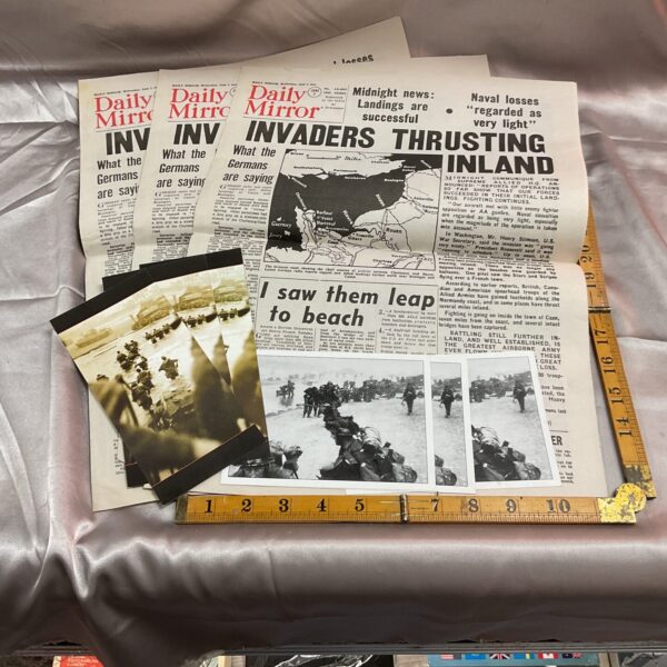 Vintage Daily Mirror newspaper reprints covering the D-Day landings in 1944.