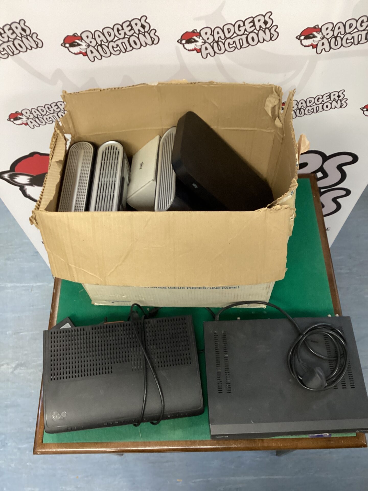 132 Box of old sky boxes, sky+ and sky Q