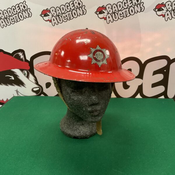 WWII Norwich fire brigade helmet, vintage civil defence headgear.
