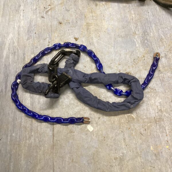 Blue heavy-duty chain lock for security applications.
