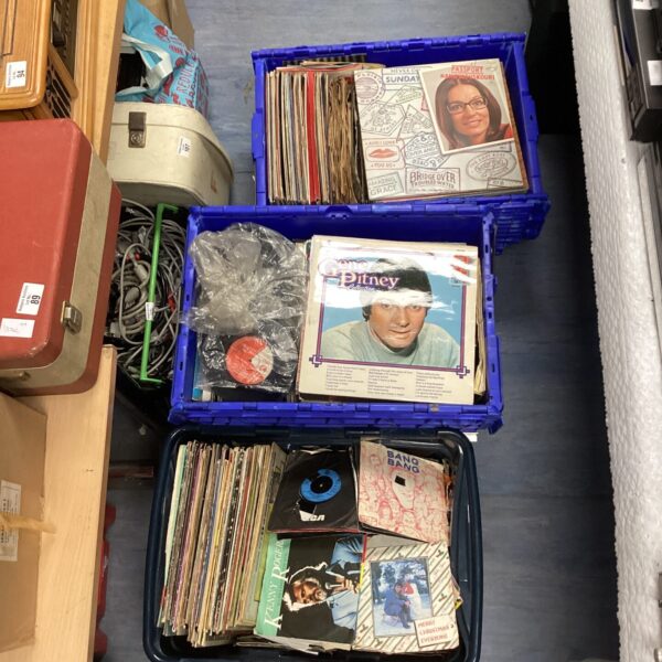 Large lot of mixed vinyl records in crates.