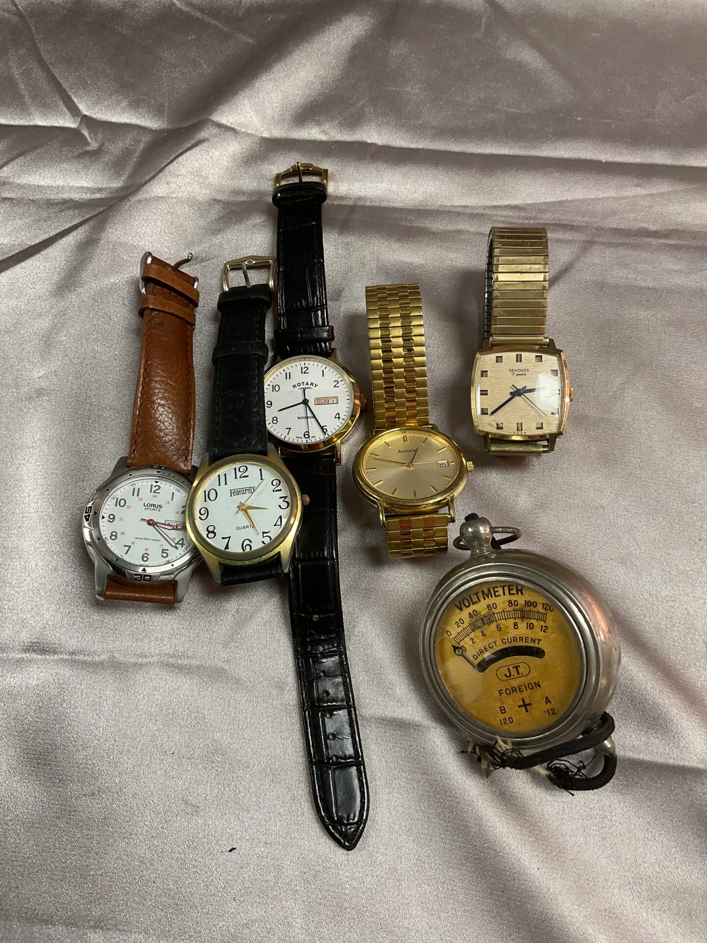 819 Five Wristwatches Inc Sekonda and rotary and vintage voltmeter