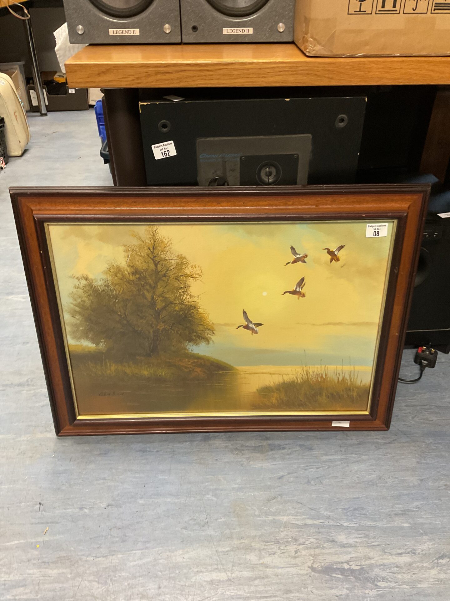 006 framed benson of ducks over the fens oil on board