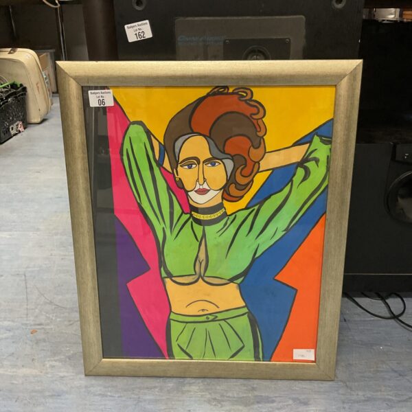 Vibrant 20th-century Cubist pastel portrait of a chic lady.
