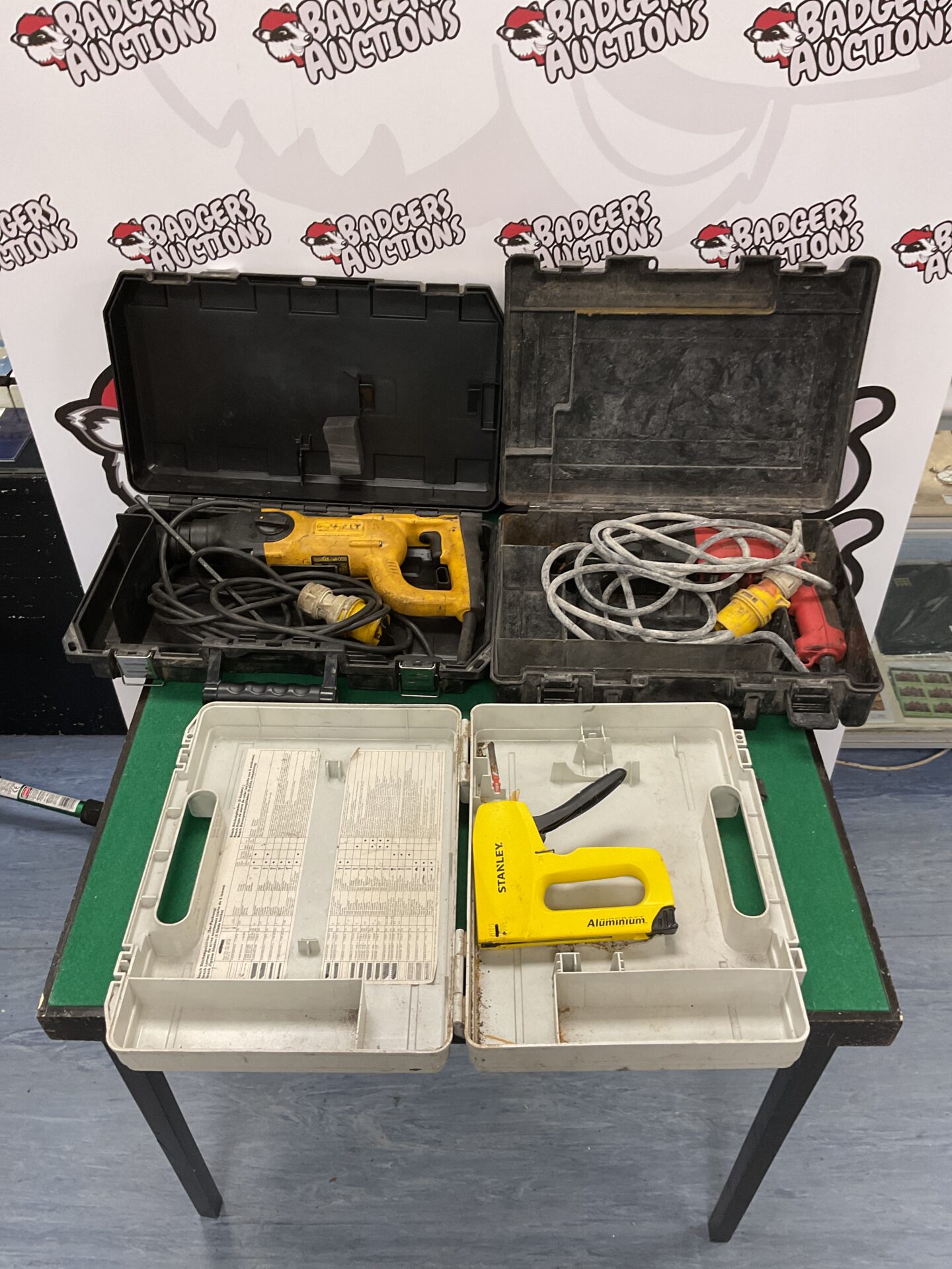 965 Two untested 110v drills with a Stanley staple gun