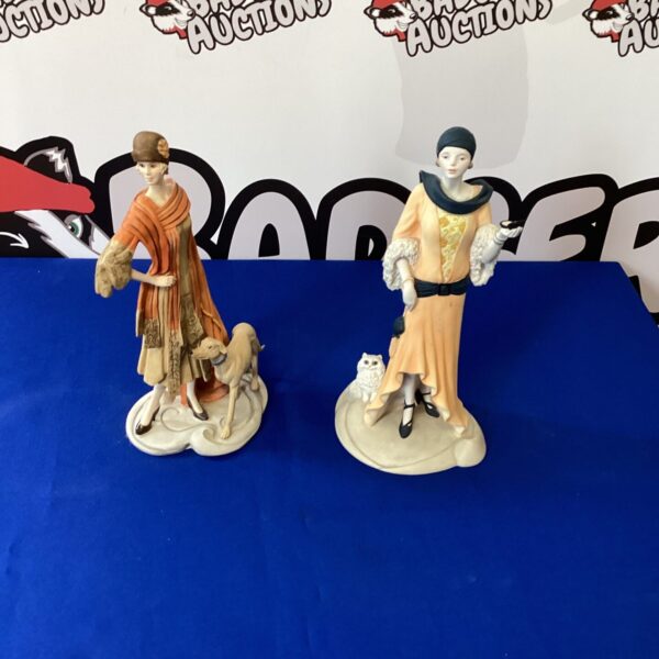 Vintage Coalport ladies figurines with pets, porcelain collectables.