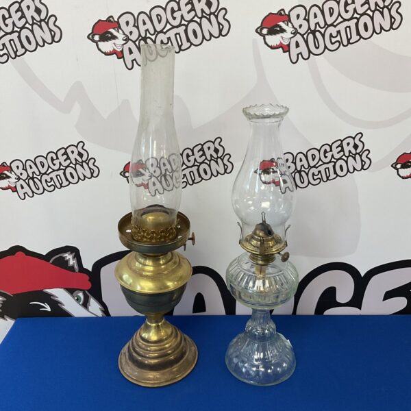 Vintage brass and glass paraffin lamp, antique lighting.
