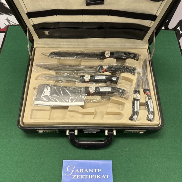 Rosenbaum Profiline chefs knife set in a black carrying case.