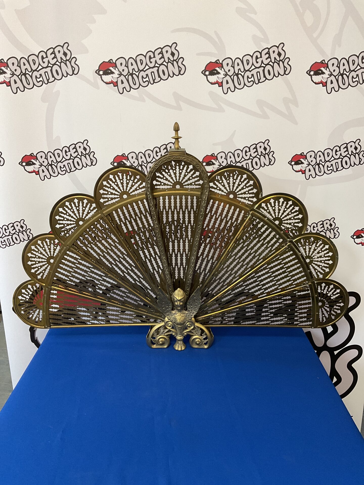 044 Vintage brass folding phoenix fire screen