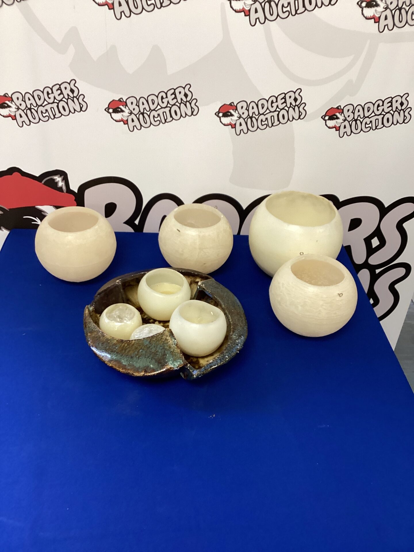 261 Selection of wax candle holders and bowl