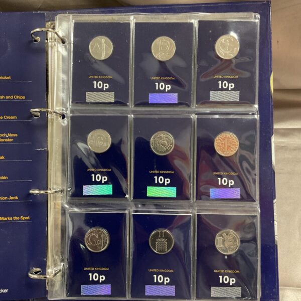 Change Checker album displaying A-Z 10p coins in protective sleeves.