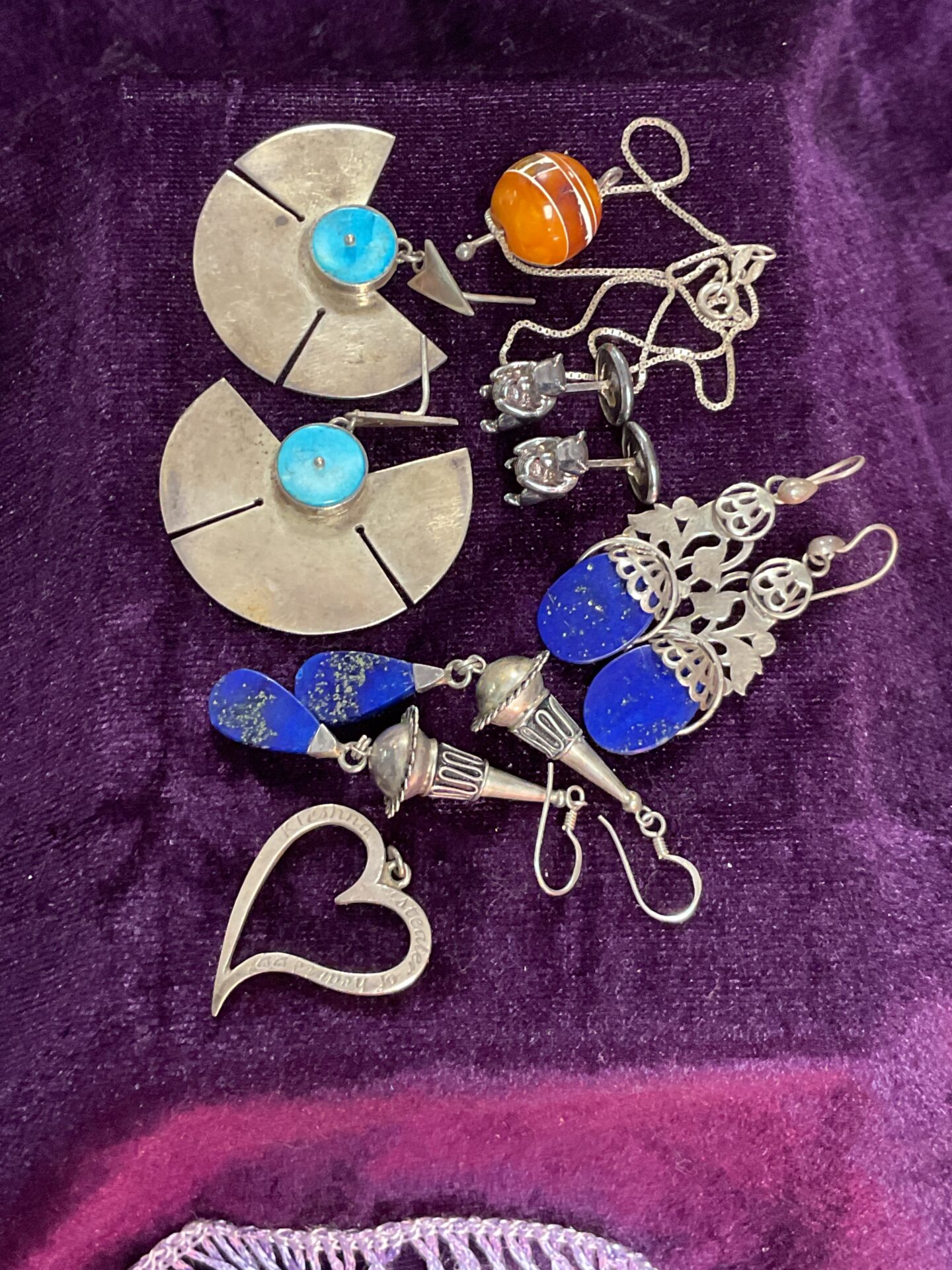 769 Tray mixed silver earrings pendants and Winnie the Pooh Cufflinks