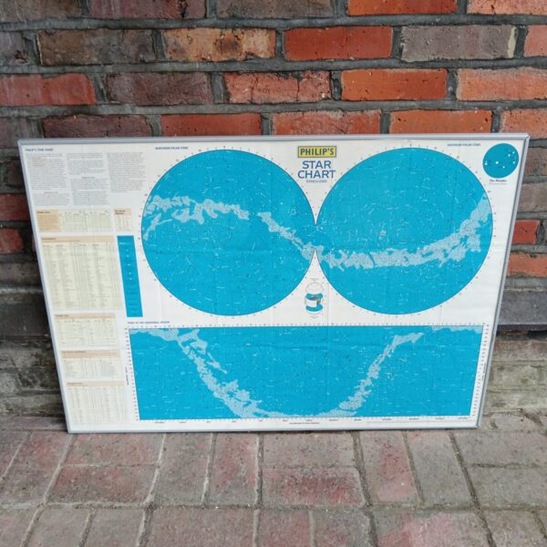 Framed Philips star chart showing constellations and stars.