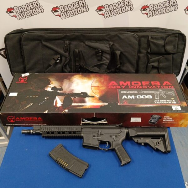 Amoeba AM-008 airsoft rifle with case, tactical replica firearm.