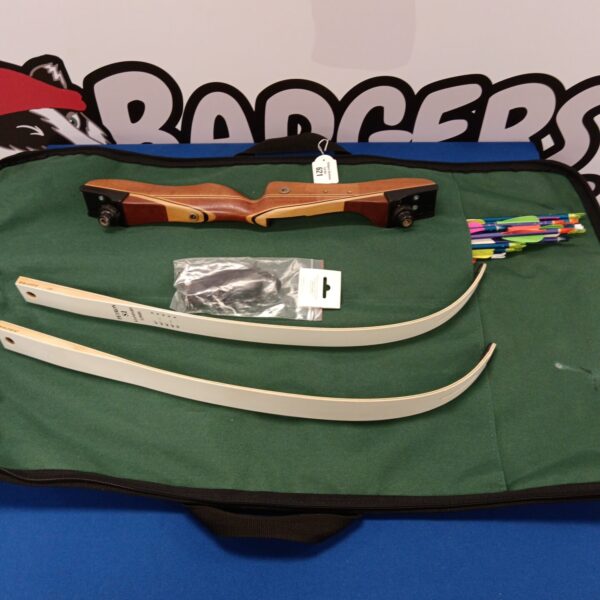 Vintage Peyton S1 recurve bow with arrows and case for sale.