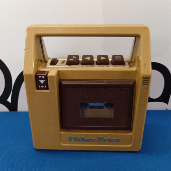 Vintage yellow Fisher Price cassette player, 1980s toy.