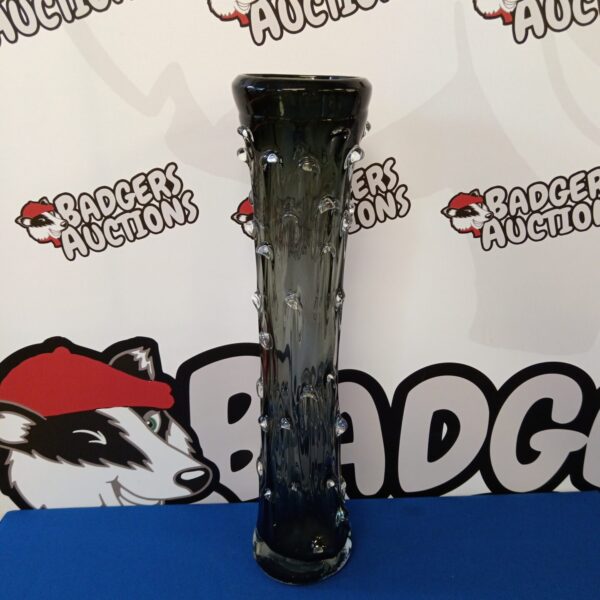 Large Scandinavian glass bark vase with smoky grey finish.