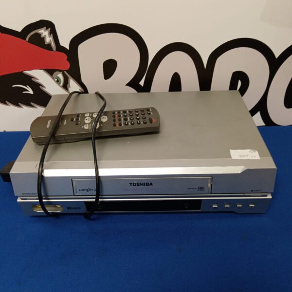 Toshiba V243UK VHS player with remote control, vintage analogue video.