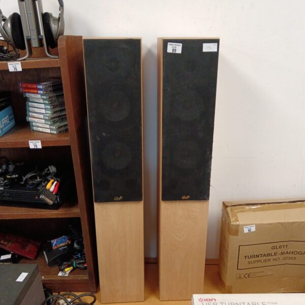 Pair of vintage Gale 40 Series bookshelf speakers in a home setting.