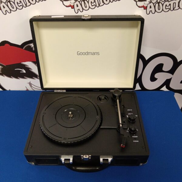 Vintage Goodmans portable record player in used condition.