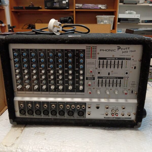 Phonic Power Pod 1060 mixer amp with multiple input channels.
