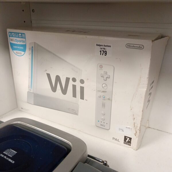 Boxed Nintendo Wii console with Wii Sports game included.