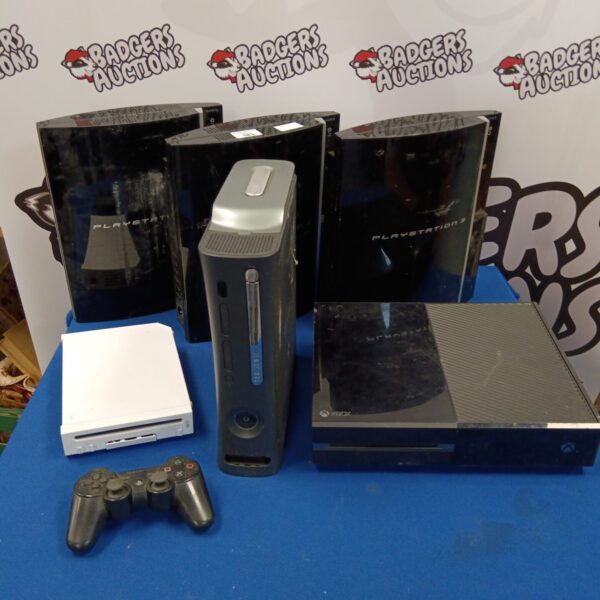 Playstation and Xbox consoles lot for retro gaming collectors.