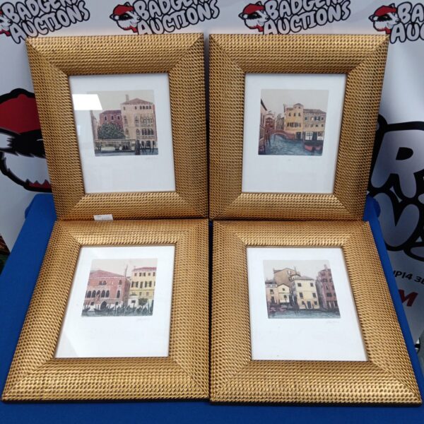 Four gilt-framed Venice prints signed by Erne.