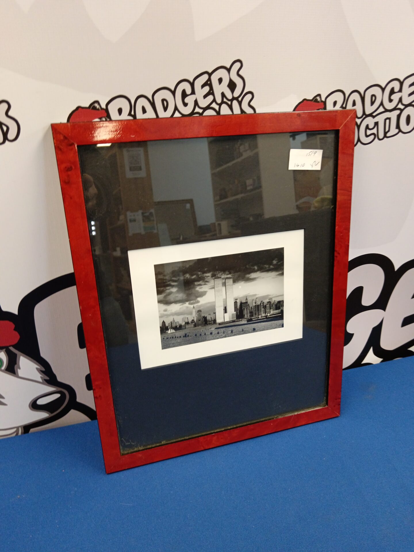 737 Framed black & white photograph of new York skyline with the twin towers