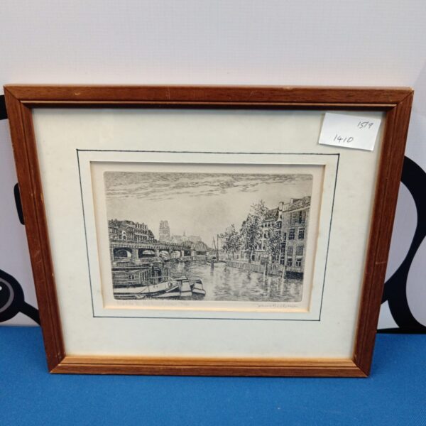 Limited edition engraving of Rotterdam canals, artist signed 10/150.