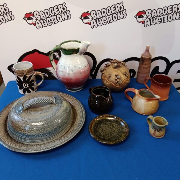 Vintage studio pottery cheese dish and cover in a lot.