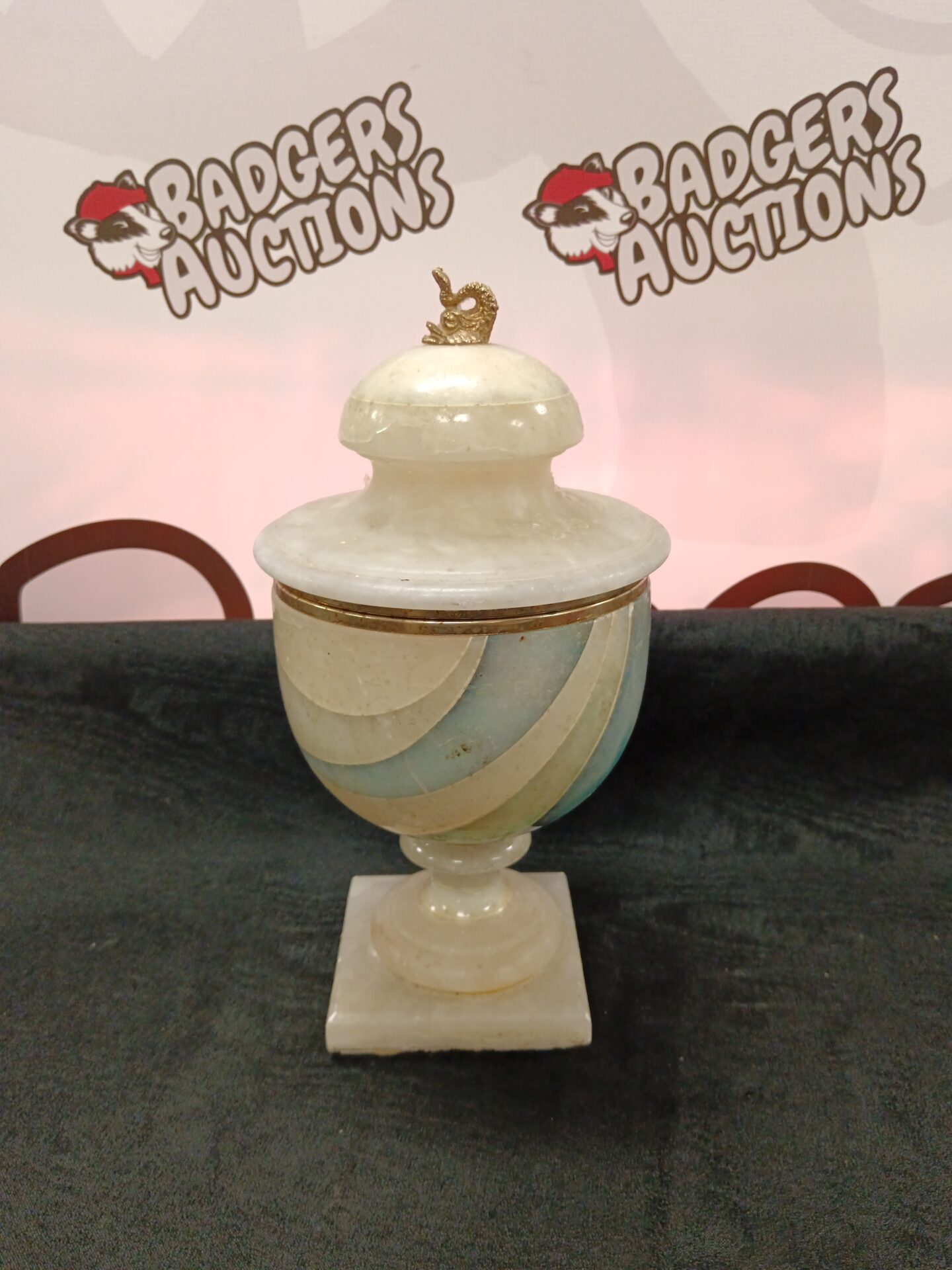 033 Unusual alabaster lidded urn