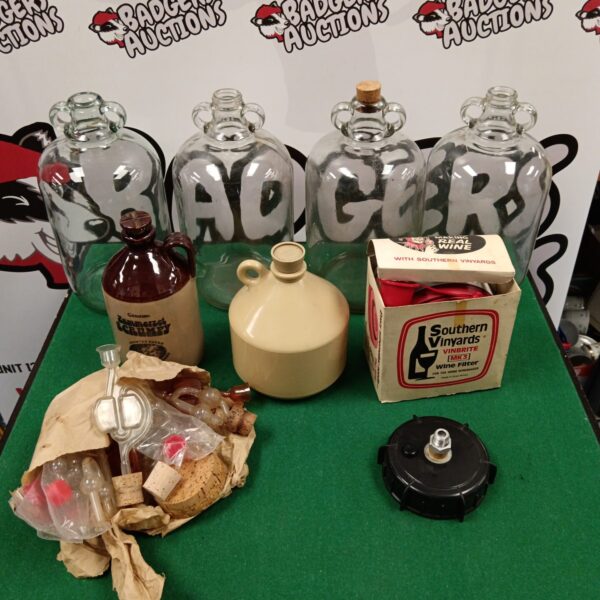 Brewing and winemaking lot with demijohns and a salt-glazed flagon.