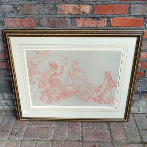 Vintage artist signed classical nude print for wall decor.