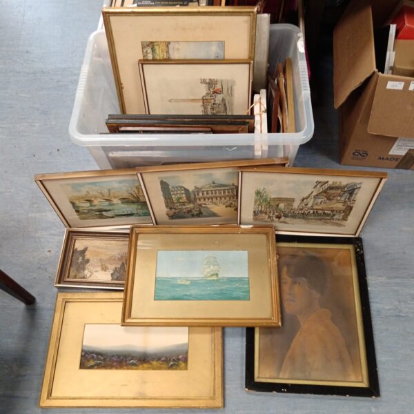 Large lot of vintage prints and framed artwork for collectors.