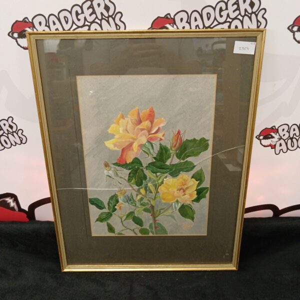 Antique watercolour painting of roses by J Horton.