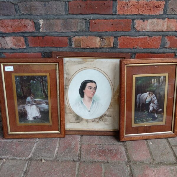 Victorian portrait painting on glass, antique artwork.