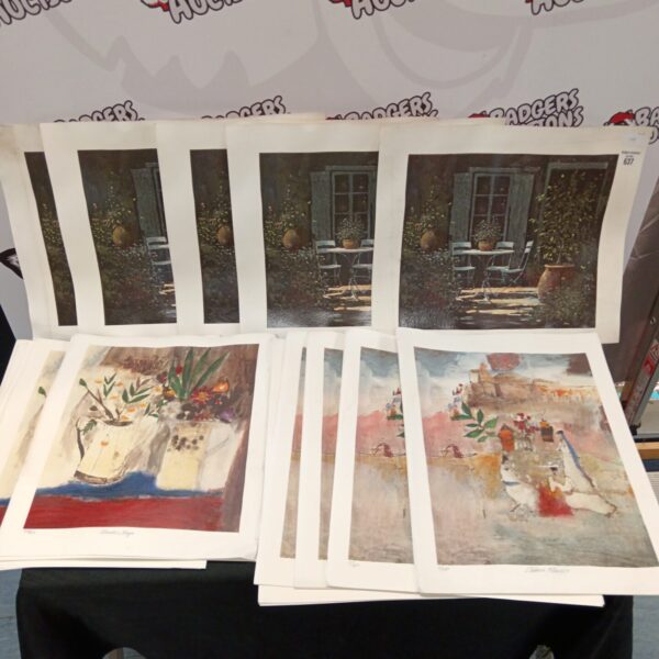 Lot of modern school circle artworks on display.