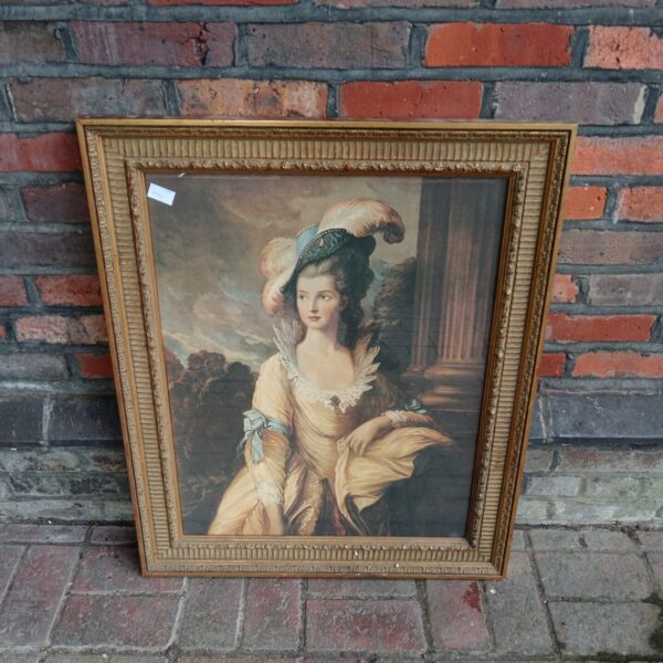 Large framed vintage print of a classical lady in period dress.