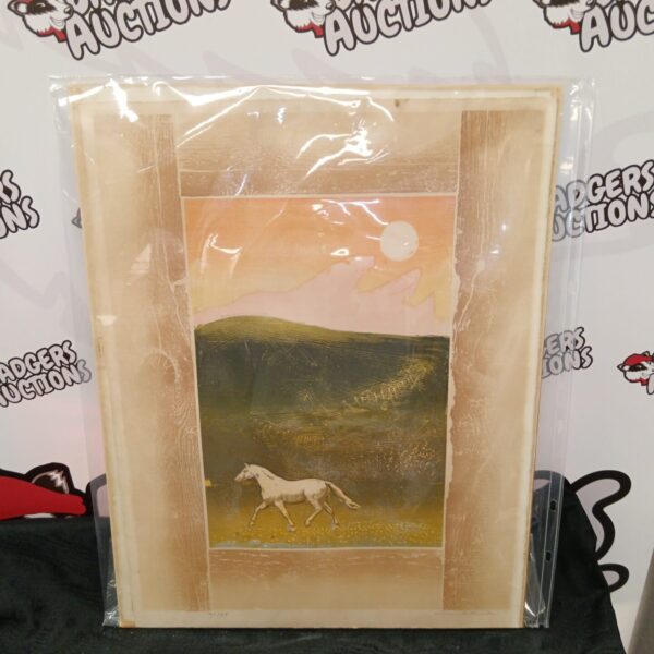 Limited edition white horse print by Michael Rotheusteen at sunset.