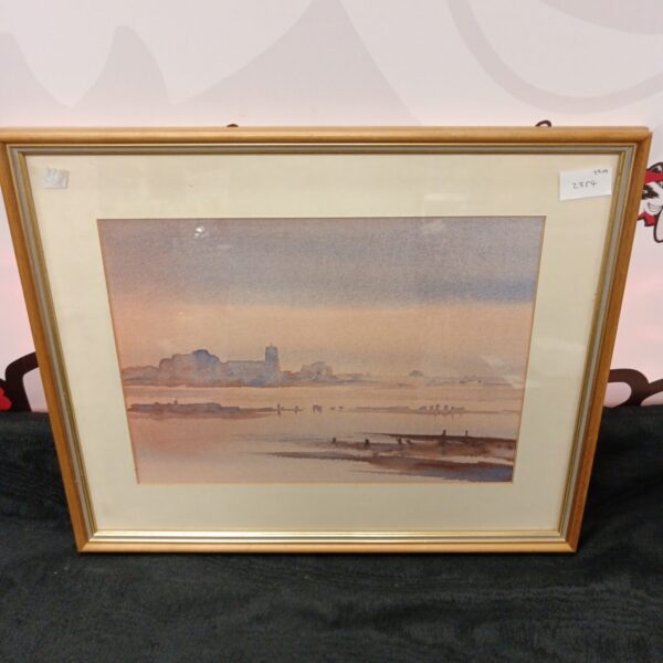 David Gay watercolour painting of a coastal scene at dusk.