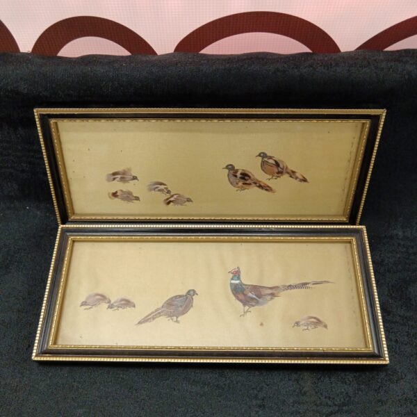 Antique framed pheasant and grouse feather artwork for collectors.