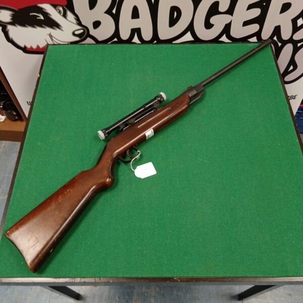 Vintage Diana Model 25 .177 air rifle with scope, side view.