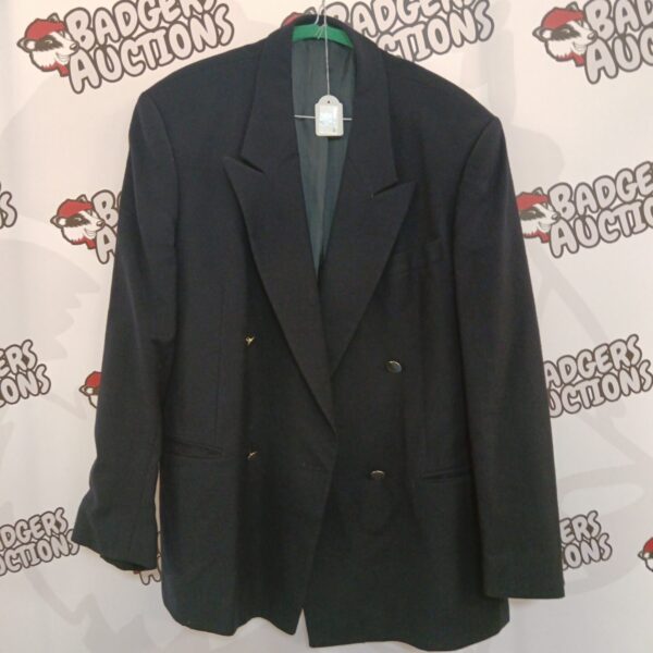 Navy blue large size blazer jacket, classic menswear style.
