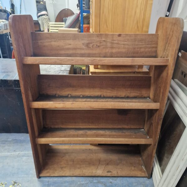 Vintage Alexander Rose oak bookcase with three shelves.