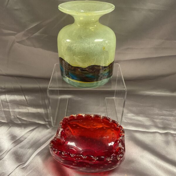 Vintage Mdina Maltese Strata glass vase with vibrant colours.