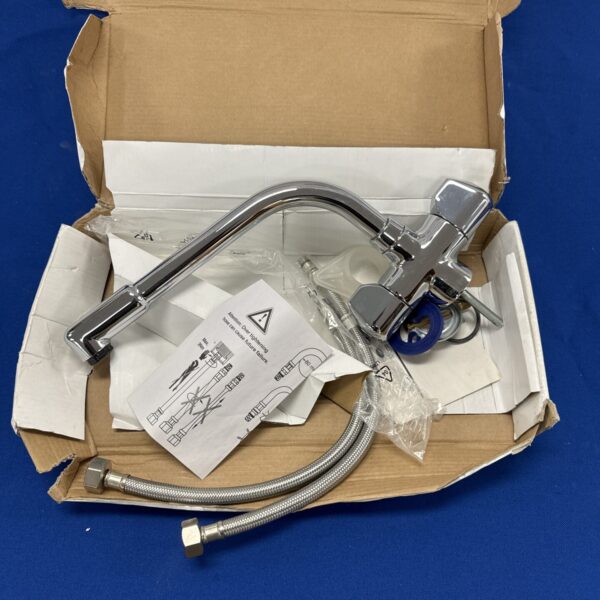 Stainless steel Franke kitchen mixer tap, monobloc design.