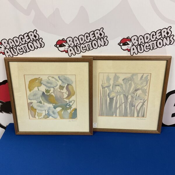 Vintage Jane Hickman floral prints on silk, delicate botanical art.