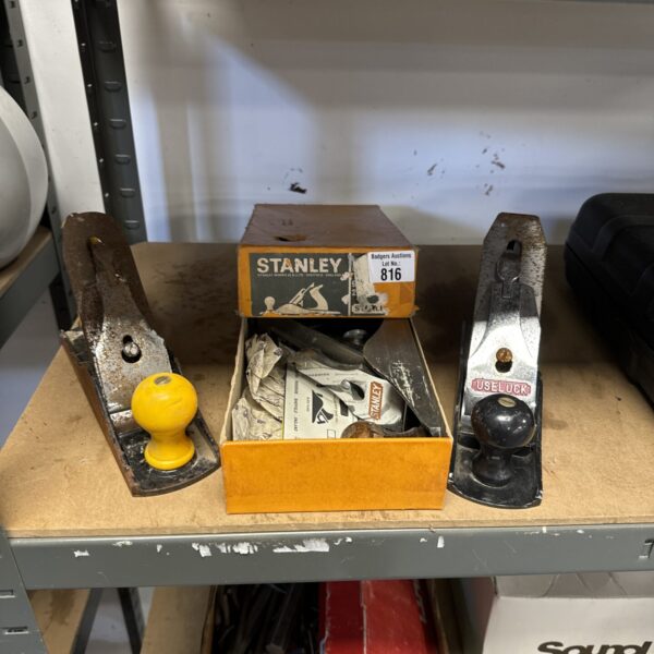 Lot of three vintage wood planes, including a Stanley plane.